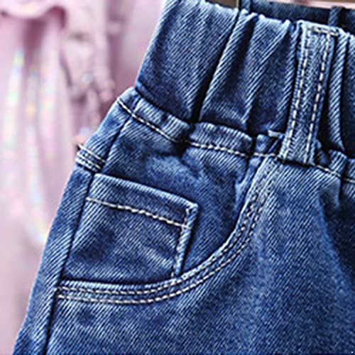 Kids Girls Stylish Bell-Bottoms with Pearls Decor Hem Flared Jeans Pants with Pockets Casual Daily Wear2