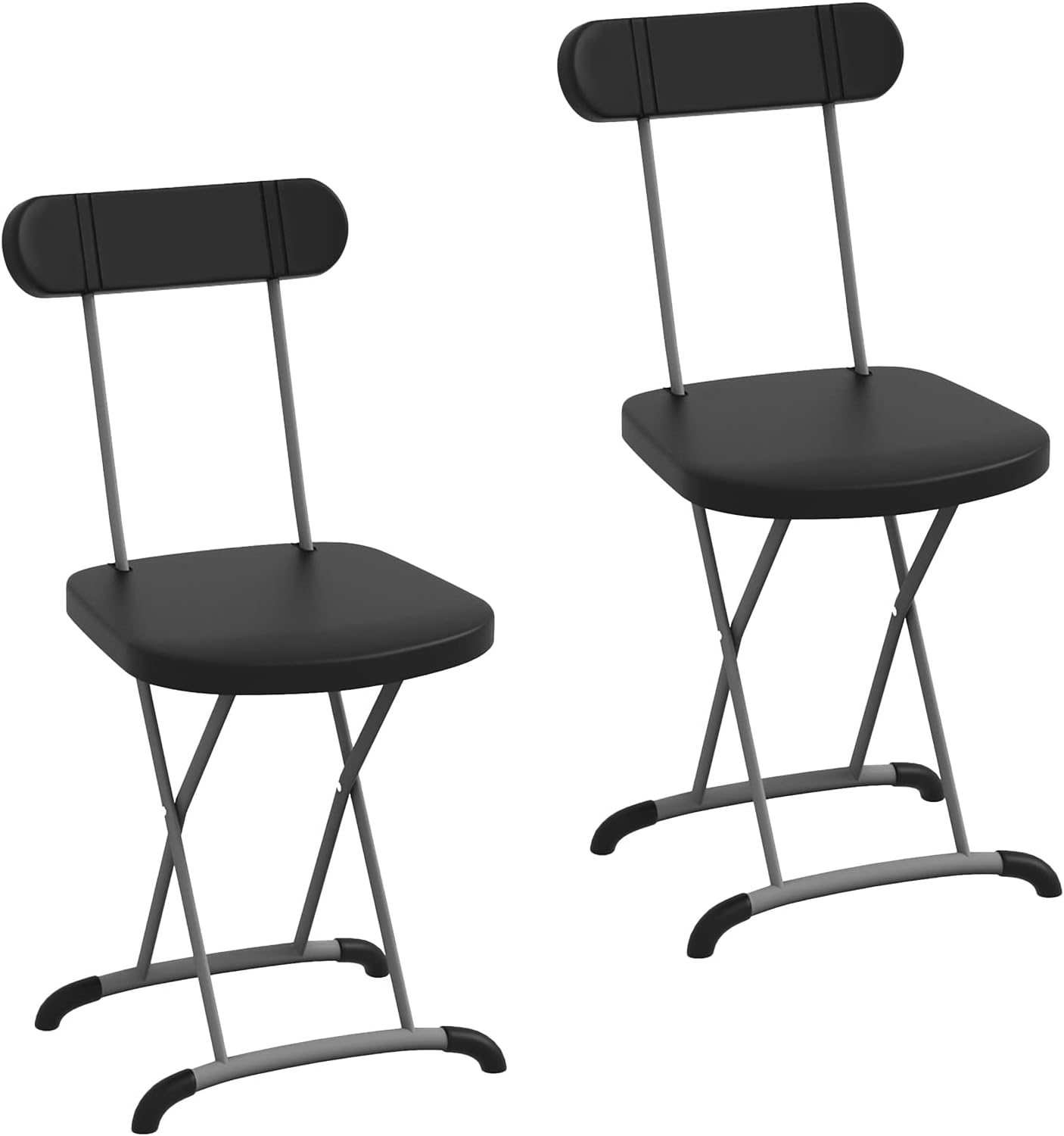 Black Metal Folding Dining Chairs with Ergonomic Backrest, Set of 2