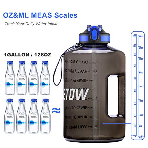 ETDW 3,78 Liter Trinkflaschen mit Strohhalme BPA Frei, 3,78L Wiederverwendbare Wasserflaschen mit Zeitangaben, GroßE Sportflasche mit Starkem Griff für Sport, Fitness, Freiluft, Wandern