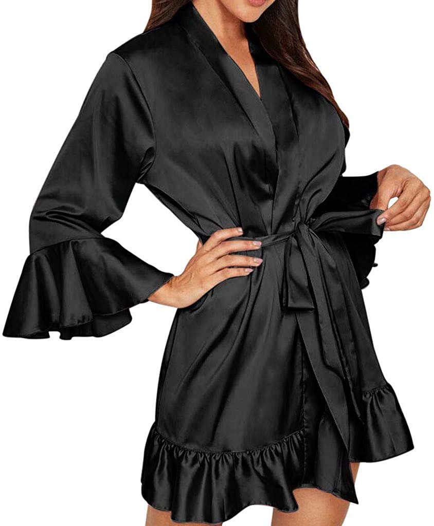 Bata de satén para mujer - Negro - Large