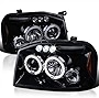 SPEC-D TUNING Halo Smoke Lens LED Projector Headlights Glossy Black Housing Compatible with 2001-2004 Nissan Frontier Left + Right Pair Headlamps Assembly