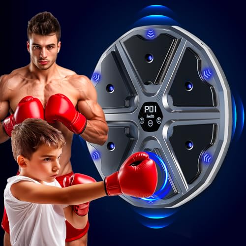 Konitas Upgraded Smart Music Boxing Machine for Adults with Bluetooth and LED lights Wall Mounted Punching Training Target with Gloves for Teens Home Gym Fitness Equipment Funny Workout Gifts for Kids