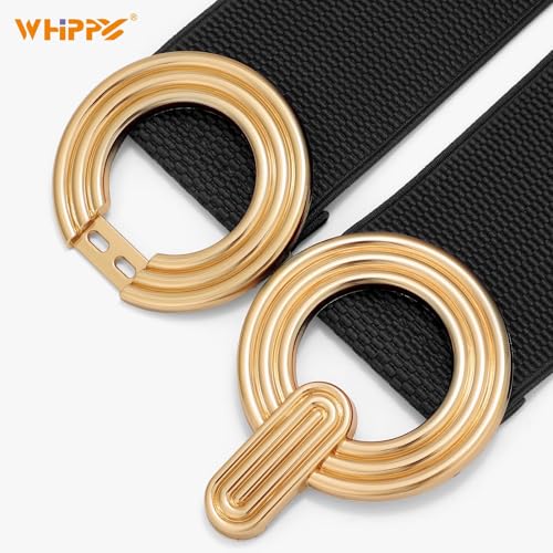 WHIPPY Women Wide Elastic Waist Belt Fashion Hollow Out Round Gold Buckle Stretchy Belt Waistband for Ladies2