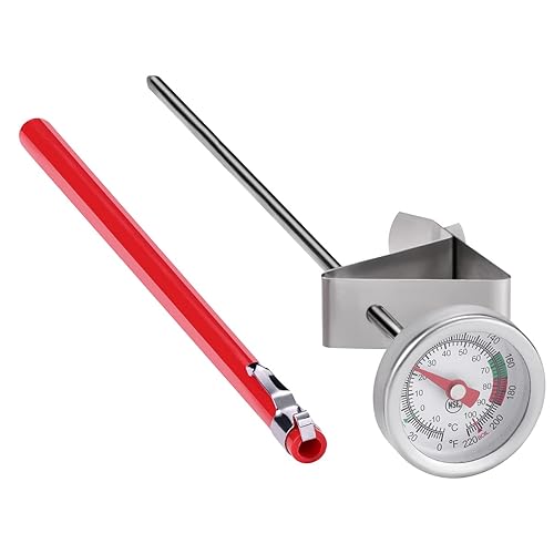 Miniatura 3 de Paquete de 2 termómetros de espuma de leche de bolsillo de lectura instantánea con esfera de 1 pulgada y clip de sonda de 5 pulgadas, la mejor