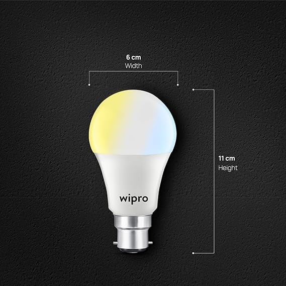 Image of wipro Garnet 9W CCT 3-in-1 LED Bulb for Home & Office | Mood Lighting for ambiance | 240 Degree wide Coverage | 4 KV In-built Surge Protection, 420 V High Voltage Protection | Pack of 20