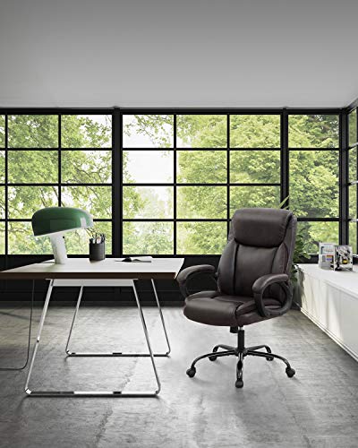 Office Chair Computer Desk Chair Pu-Padded Adjustable Exectuive High-Back Cushion Lumbar Support Chair With Armrest - Brown #TOP5