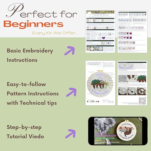 Image of La glaneuse Embroidery Kit for Adult, Beginner Embroidery Kit with Cute and Funny Animal Pattern, Eight Simple Stitches to Get a Positive Sloth, Mental Health and Stress Relief Gift for Him /Her