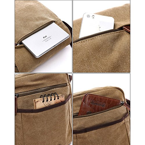 Outreo Herren Umhängetasche, Retro, Umhängetasche, Vintage, Aktentasche, aus Segeltuch, Einkaufstasche, für Schule, Laptop, Freizeit, Börse, Handtasche, grün, L, Retro, Vintage