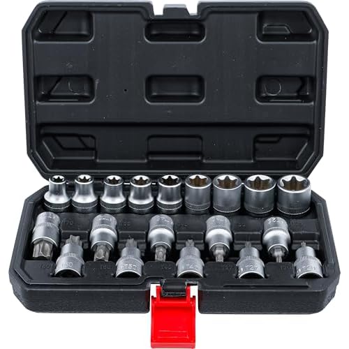 BGS Diy 95100 | Bit-Einsatz-/Steckschlüssel-Satz | Antrieb Innensechskant 12,5 mm (1/2") | T-Profil (für Torx)/E-Profil | 19-tlg.