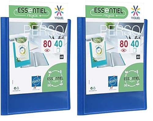 Viquel - Protège documents 80 Vues (40 pochettes) - Porte vue personnalisable - Reliure en plastique Format A4 - Fabriqué en France - Bleu (Lot de 2)
