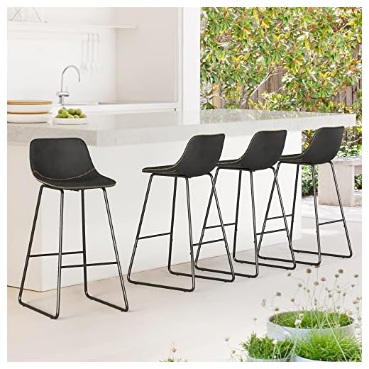 LUE BONA ALX Urban Armless Bar Chairs, Modern Industrial Faux Leather Dining Chairs Set of 4,Barstools with Backs Tall Stool for Kitchen Counter,Home and Restaurants Indoor Outdoor,30" Black