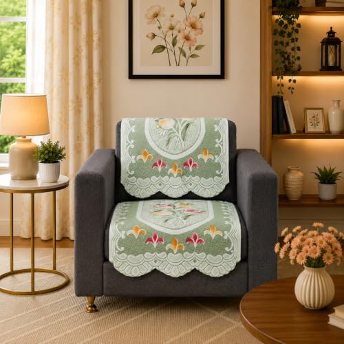 Image of STITCHNEST Florenza Blue 10 Piece Cotton Net Sofa Slip Cover |5 Seater
