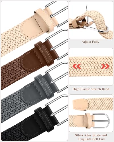 SATINIOR 4 Pack Stretch Belt Women Men Woven Braided Waist Band for Women Dress Tights Golf Casual Pants Shirts Jeans3