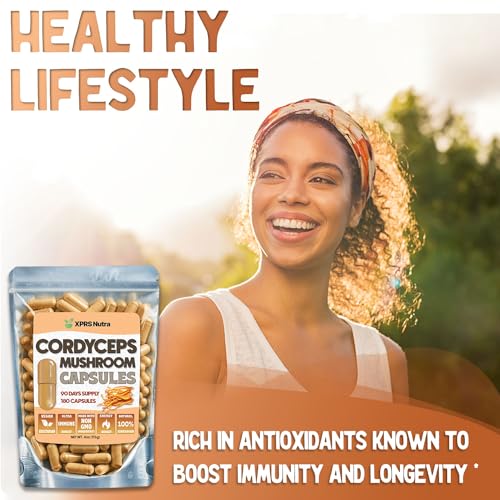 Image of XPRS Nutra Cordyceps Mushroom Powder Capsules - 180 Count (90 Day Supply) - Premium Cordyceps Mushroom Capsules Made from Real Mushrooms (Cordyceps) for Stamina and Performance