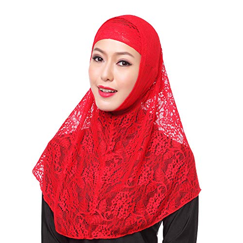 Womens Muslim Turban Lace Long Hijab Scarf Solid Color Head Wrap Scarfs