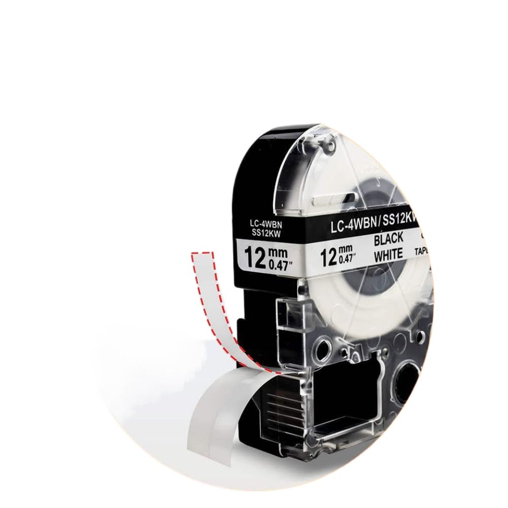 Confezione da 10 nastri per etichette rosa fluorescente da 12 mm con testo nero, compatibili con LabelWorks LW-300, LW-400 e altri modelli selezionati