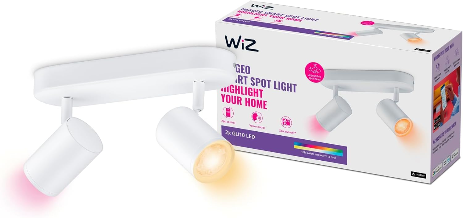 WiZ Imageo 2er-Spot Tunable White and Color, Deckenleuchte, dimmbar, warm- bis kaltweiß, 16 Mio. Farben, 2x5W, smarte Steuerung per App/Stimme über WLAN, weiß