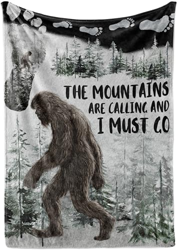 Huglanket Bigfoot Gifts for Men Women Sasquatch Gifts Flannel Blanket for Big Foot Sasquatch Lovers Funny Idea for Bigfoot Lovers 50 x 65 - The Mountains are Calling and I Must Go