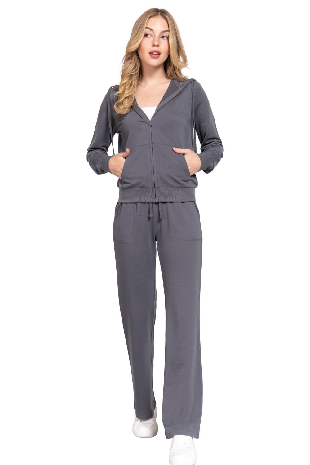 NE PEOPLE Womens Casual Basic Terry Zip Up Hoodie Sweatsuit Tracksuit Set S-3XL