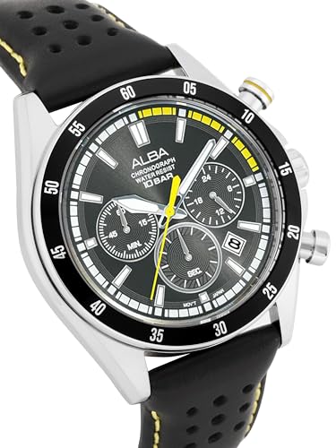 ALBA Leather Men Analog Wristwatch At3J33X1, Black Dial, Black Band - Image 3