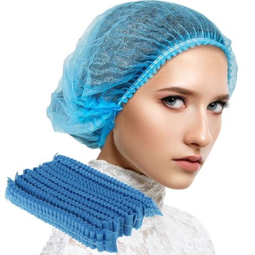 100PCs Disposable Bouffant Caps by OMNIA ONE | 100% Latex Free, Non-Woven, Non-Pleated | Hair Net for Food Services Salon Spa Catering and Dust-free (Blue)