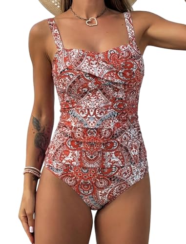 Image of ZAFUL Tankini Swimsuits for Women Tummy Control High Waisted Twist Front Ruched Two Piece Bathing Suit