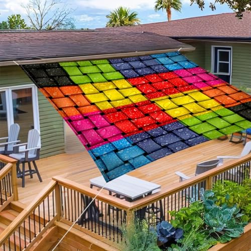 Morbuy Sonnensegel Wasserdicht Rechteckig mit Ösen und Seil, 3D-Druck Sonnensegel Sonnenschutz Windschutz Polyester Stoff für Garten Terrasse Balkon, Camping (150 * 150cm,Buntes Webmuster)