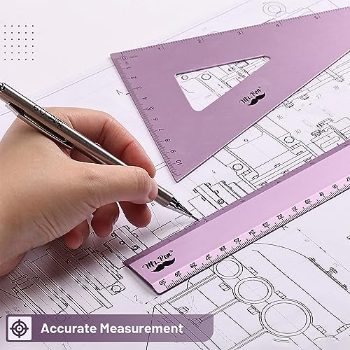 Mr. Pen - Conjunto de geometria, pacote com 4, cor magenta azul, kit de geometria de metal, régua de