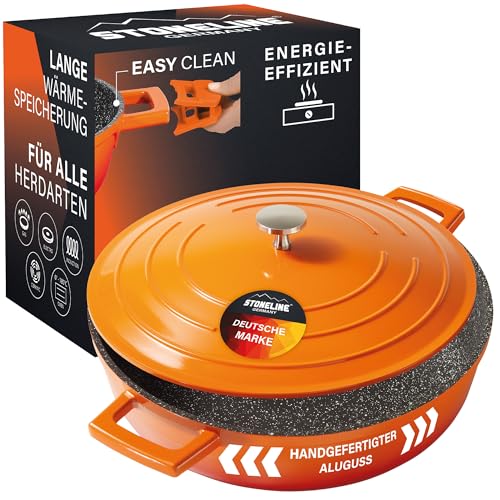 STONELINE Cocotte Bräter Induktion mit Deckel 28 cm, 4,2 L, Topf Antihaft Beschichtung mit echten Steinpartikeln, Bratentopf Schmortopf für alle Herdarten und...