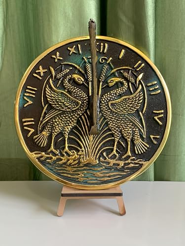IOTC ARMOURY Brass Swan Garden Sundial - Home & Outdoor Decor Vinatge Solid Brass with Verdigris Highlights - Birthday Gift, Wedding Gift, Couple Gift Sundial