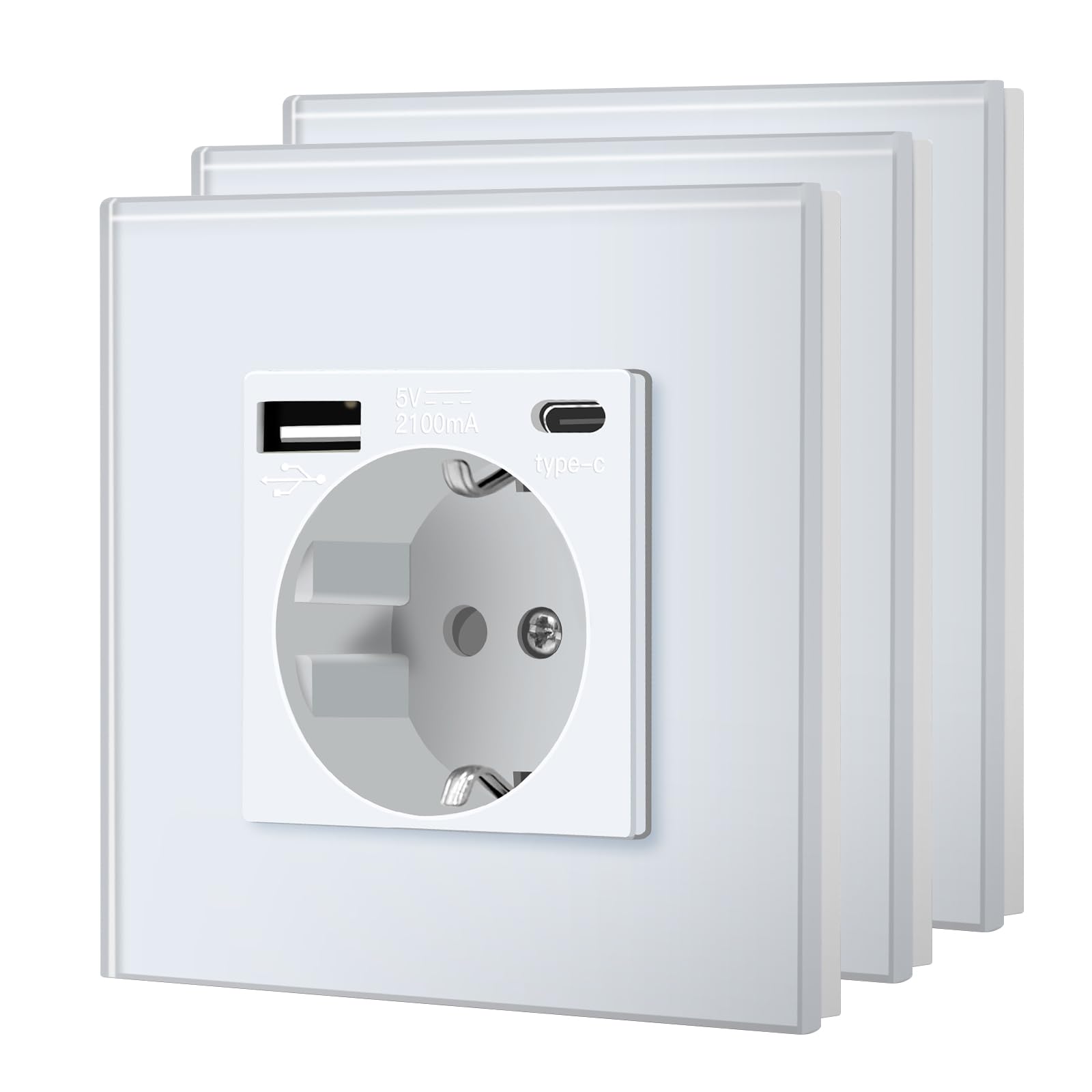 BSEED Enchufe de Pared con USB C,Enchufes Dobles Empotrados con Cristal,Toma de Corriente,Seguridad infantil,Fácil de Instalar,M Serie,2 Enchufes con USB y Tipo C,157mm Blanco — view 92
