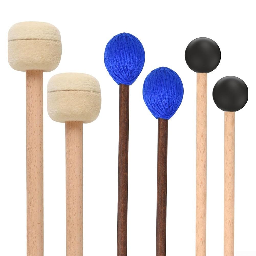 Mazos de xilófono, 3 pares de bombos de marimba de goma para instrumentos de percusión de madera, juego de 6 piezas