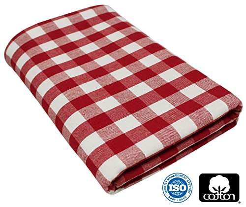 Cotton Craft Countryside Classic Gingham Buffalo Check Plaid Tablecloth- Premium Cotton- Halloween Harvest Autumn Fall Thanksgiving Holiday Christmas Xmas Dining Celebration Festive Party - 52X70 Red #TOP2