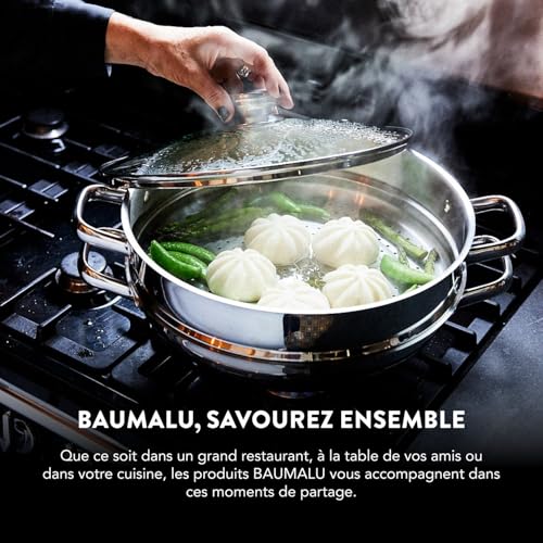 Baumalu, Batterie 9 Pièces INOX en Acier Inoxydable, Couvercle en Verre avec Bord Inox et Trou Vapeur, Compatible Tous Feux et Induction, Résistant au Lave-Vaisselle – Image 3