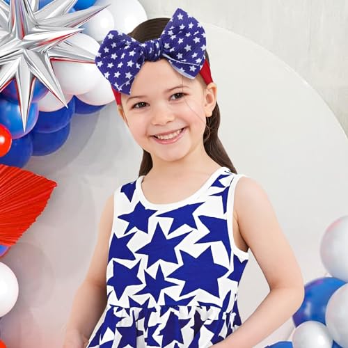 Patriotic 4th of July Hair Accessories for Baby Girls: Toddler Headband with American Flag Bow, White Stars in Red, White, and Blue2