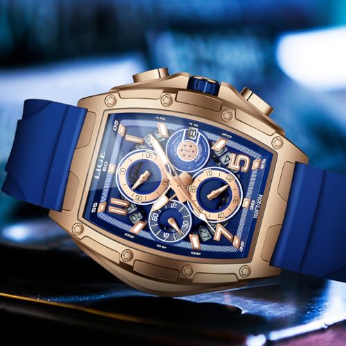 Image of LIGE Mens Watches Luxury Tonneau Watches for Men Waterproof Analog Watch Chronograph Calendar Date Men's Dress Business Work Watch Large Square Face Wristwatch