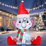 GOOSH 5 FT Christmas Inflatable Elephant Outdoor Decorations Blow Up Yard Wearing a Santa Hat with Built-in LEDs for Garden Lawn Indoor Party Decor