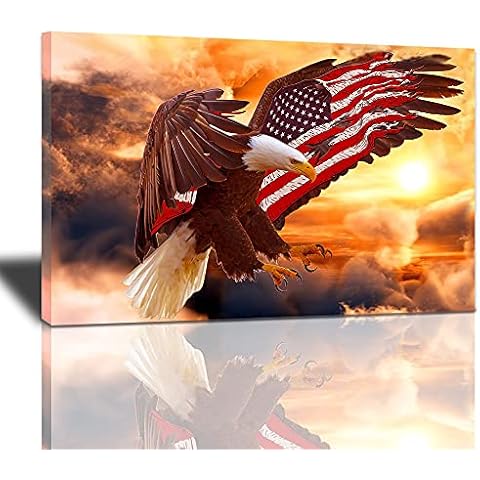 Bulldog Leather Works American Bald Eagle Wall Art, Flying Canvas Prints Patriotic Concept Picture Home Artwork Decor For Office Living Room Bedroom Framed Ready To Hang16x24 Inch Cover