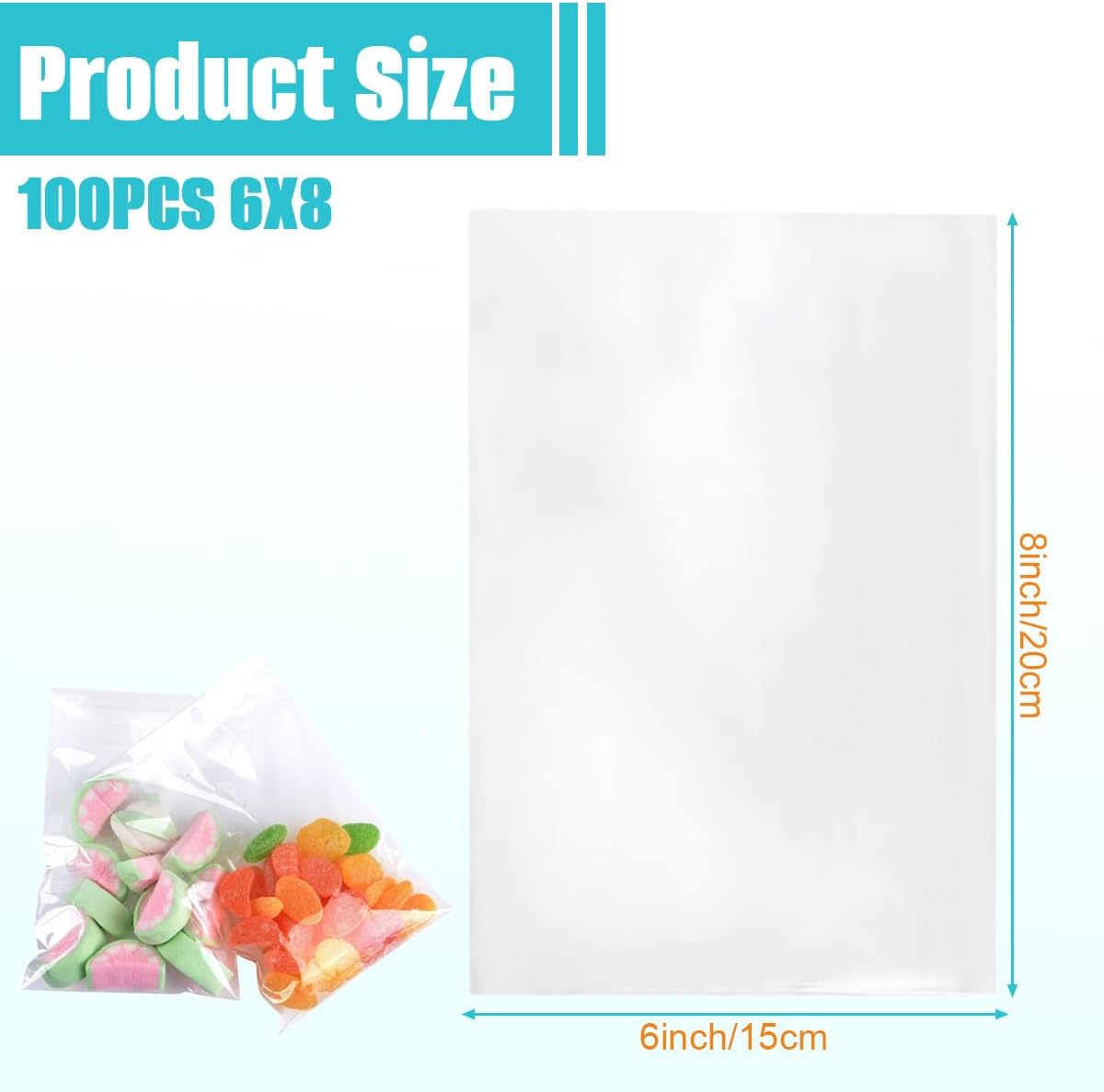 ‌100 Pcs 6x8 Inch Clear Self-Sealing Cellophane Bags Resealable Plastic Sleeves for Clothing Bakery Cookies Candy Treats Gift Packaging image 2
