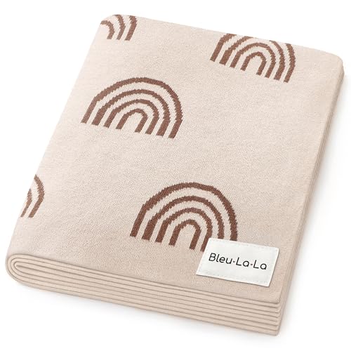 Image of Bleu La La Baby Blanket for Girls and Boys - 100% Cotton Buttery Soft Cozy Receiving Swaddle Stroller Blanket for Shower Gift Registry for Newborns, Infants, Toddlers (Rainbow - Taupe)