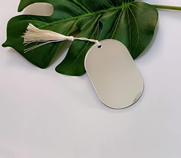 Yuxuanish Set of 12 Acrylic Luggage Tag,Mirrored Acrylic Place Cards Blanks with Tassels,DIY Oval Wedding Guest Name Cards,Acrylic Name Place Card Silver Mirror