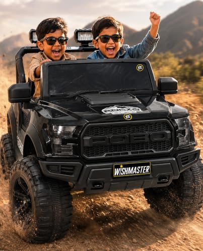 Image of Wishmaster Driving 4 Motors with Bluetooth EV Jeeps for Kids 1, 2, 3, 4, 5, 6 Years | Remote + Steering + Mobile App Control | Ride on Car | Birthday Gift (Black)