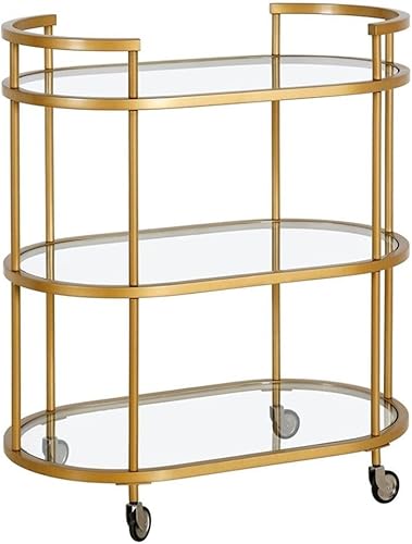 Henn&Hart Carrito de barra ovalado de 30 pulgadas de ancho en latón, carritos de bar para el hogar