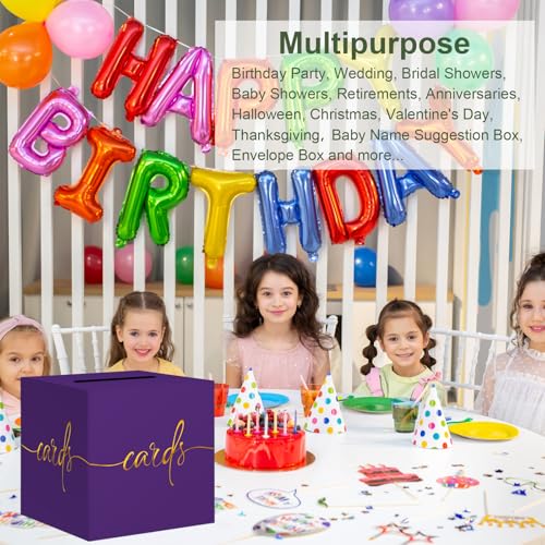 Image of 2 Pack Purple Card Box with Gold Foil Design, Paperboard 8.7 inch Card Box for Birthday Wedding Party Graduation Retirement Anniversary Valentine's Day & Baby Showers, Raffle or Money Box