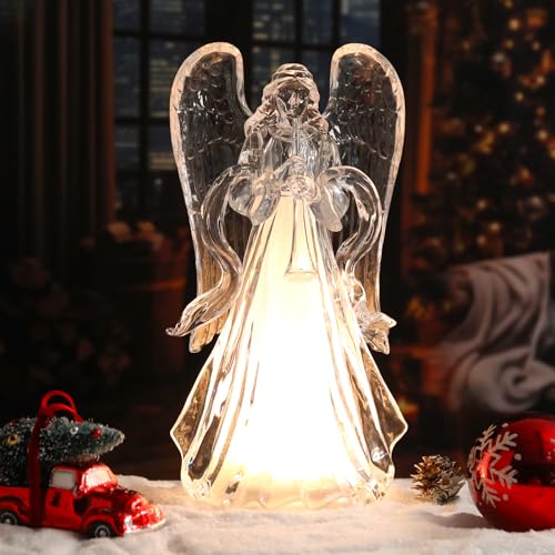 WONDER GARDEN Christmas Angel Figurines, Christmas Decorations for Home Decor or Gift(Praying Angel), Clear