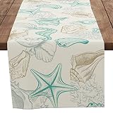 Beach Theme Table Table Runner Decorative, Blue Shell Table Runner Decorations for Dinning Room Kitc
