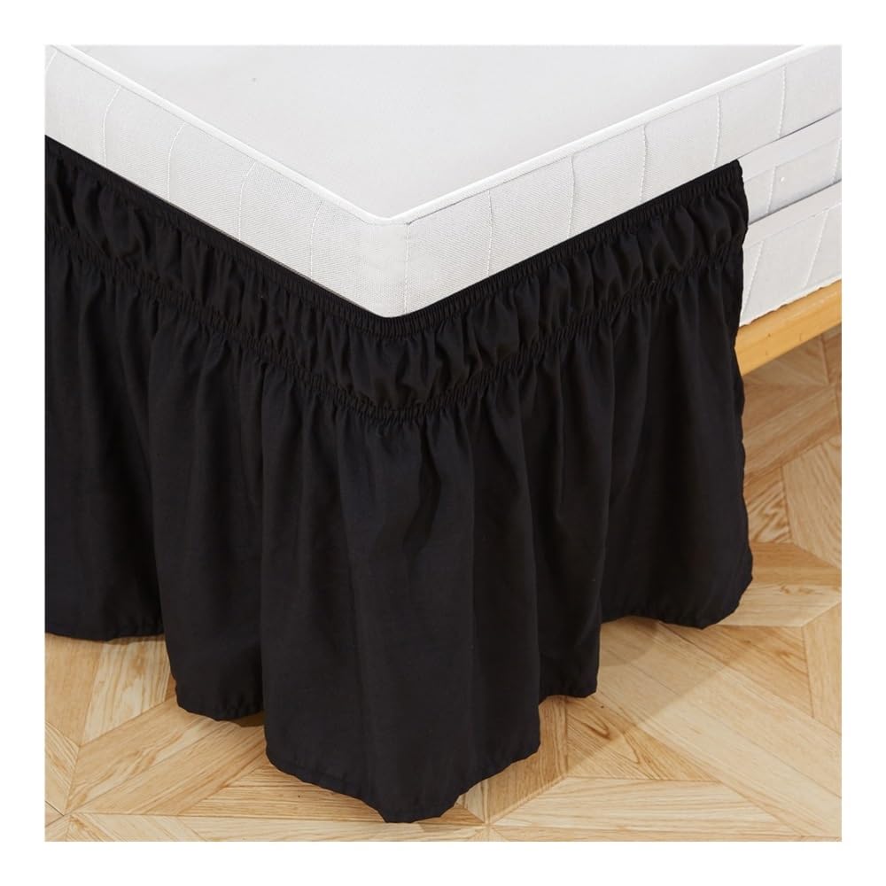 Elastischer Bettrock mit Rüschen, weich, bequem, lichtbeständig, einfarbig, für Doppelbett, Queen-Size, King-Size-Bett (grau, 137 x 190 x 38 cm)