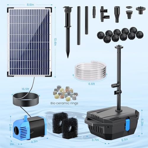POPOSOAP Pond Filter with 12W Solar Fountain Pump, Solar Pond Filter with 160GPH Pump & Fountain Kit, Outdoor Filter Box with 6.6FT PVC Tubing, Perfect for Ponds Clean, Clear, and Add Water Features