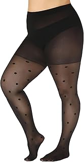 WiliW Polka Dot Plus Size Tights for Women, 40D Patterned Tights High Wa...