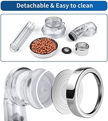 Shower Head, Ronvie Filter Shower Head Handheld High Pressure Water Saving 3 Modes Spray Function Ionic Showerhead for Dry Skin and Hair, Contains Extra Water Softener Mineral Balls